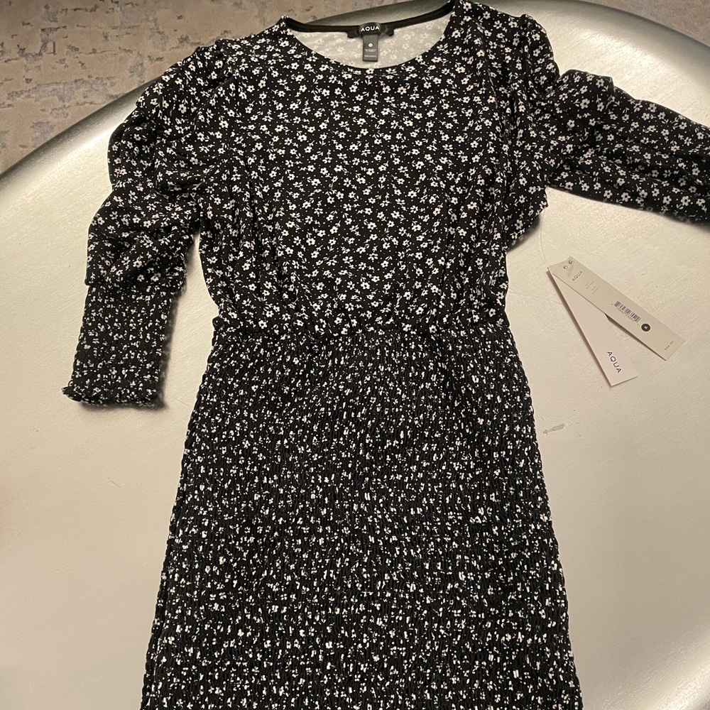 Aqua black floral minidress size s NWT